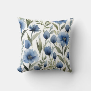Blaue Blumen Art Blumendesign Kissen