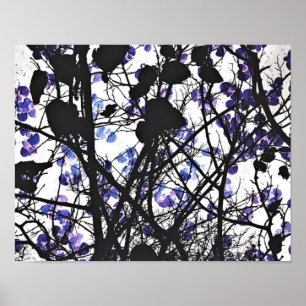 Blaue Blumen auf dem Winterbaumkonzept digitale Ku Poster