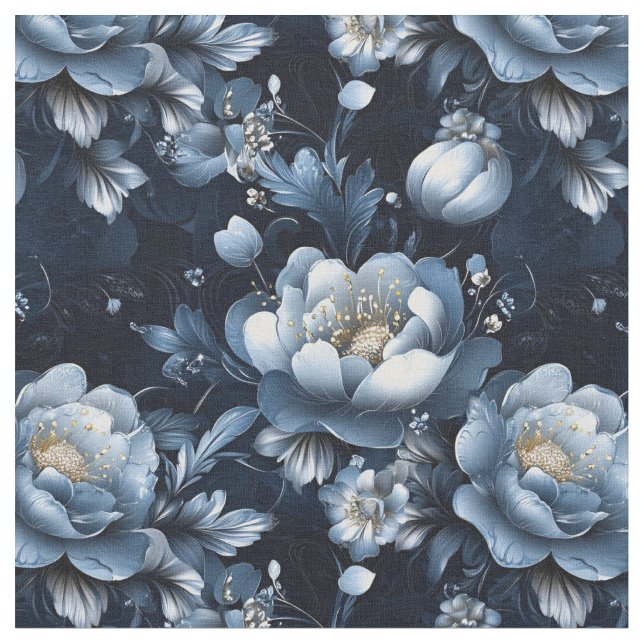 Blaue Blumen auf dunkelblau Stoff (Nahaufnahme)