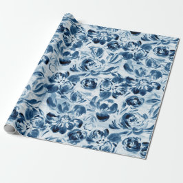 Blaue Blumen auf dunkelblauem Papier Geschenkpapier