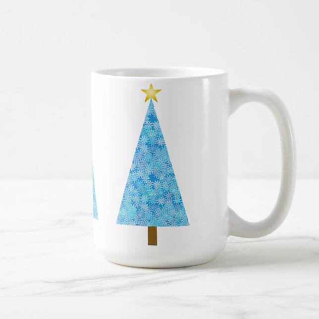 Blaue Blumen auf einem modernen Weihnachtsbaum Kaffeetasse (Rechts)