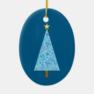 Blaue Blumen auf einem modernen Weihnachtsbaum Keramik Ornament