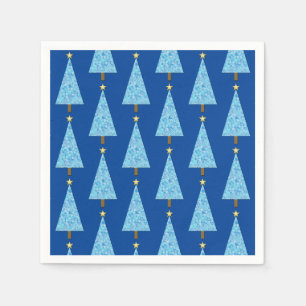 Blaue Blumen auf einem modernen Weihnachtsbaum Nap Serviette