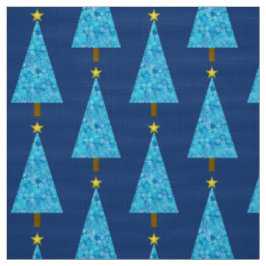 Blaue Blumen auf einem modernen Weihnachtsbaum Stoff