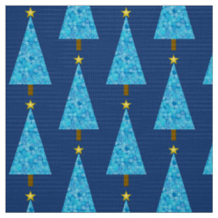 Blaue Blumen auf einem modernen Weihnachtsbaum Stoff