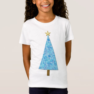 Blaue Blumen auf einem modernen Weihnachtsbaum T-Shirt