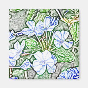 blaue Blumen auf grüner Skizze Plumbago-Pflanze Magnet