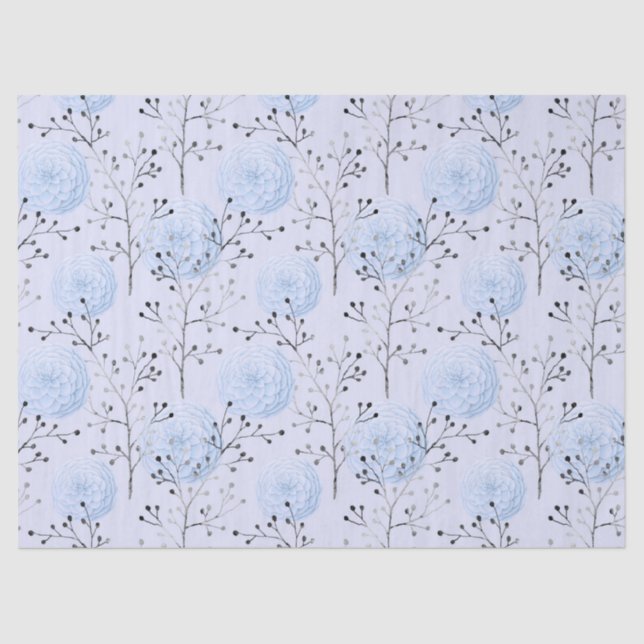 Blaue Blumen auf hellblauer Decoupage Seidenpapier (Vorderseite)