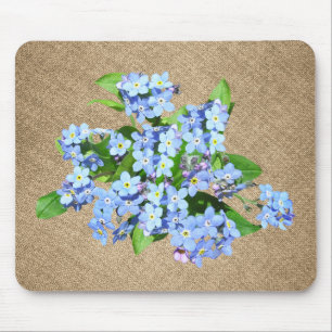 Blaue Blumen auf Jute Landmauspad Mousepad