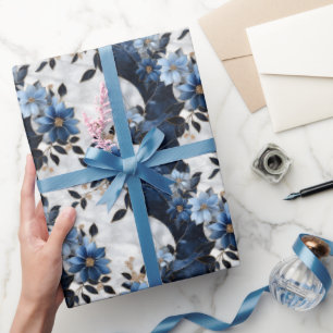 Blaue Blumen auf Marmor  Geschenkpapier