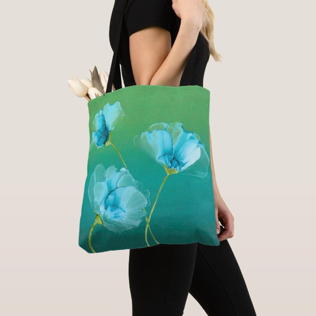 Blaue Blumen auf Ombre Hintergrund-Tasche Tasche (Von Nahem)