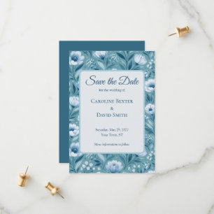Blaue Blumen auf Türkisblauem Hintergrund Save The Date