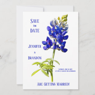 Blaue Blumen auf Weiß, Hochzeitseinladung mit Erin Einladung