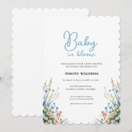 Blaue Blumen-Baby-Shower-Einladung, Baby in Blüte Einladung
