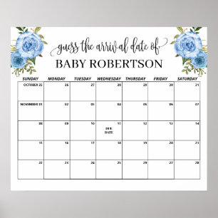 Blaue Blumen Baby Shower - Schätze den Geburtsterm Poster