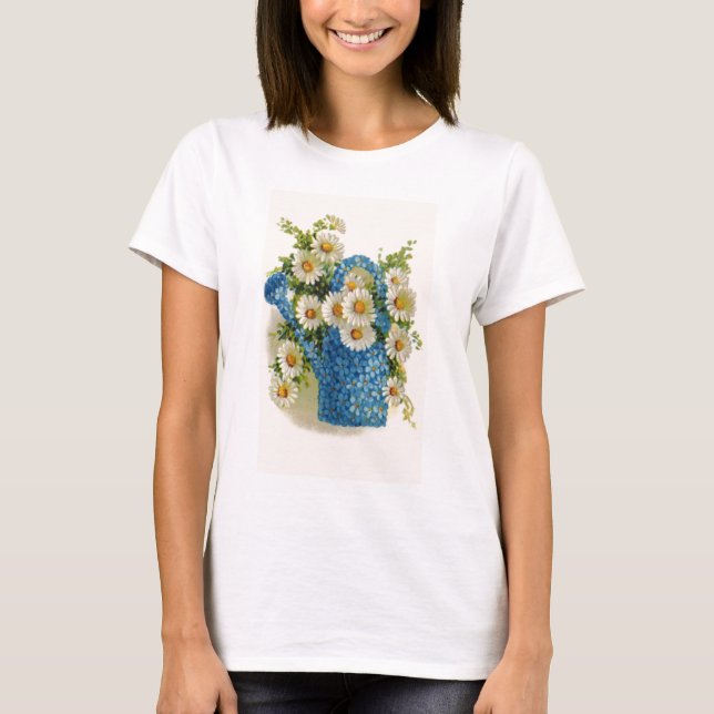 Blaue Blumen-Bewässerungs-Dose T-Shirt (Vorderseite)