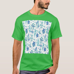 Blaue Blumen Blumen Wasserfarben Muster T-Shirt