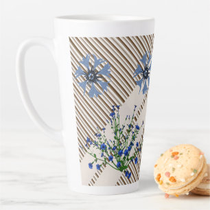 Blaue Blumen Blumenmuster Streifen Latte Tasse
