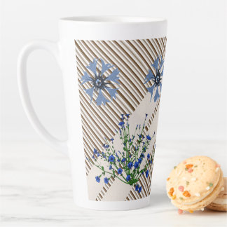Blaue Blumen Blumenmuster Streifen Latte Tasse