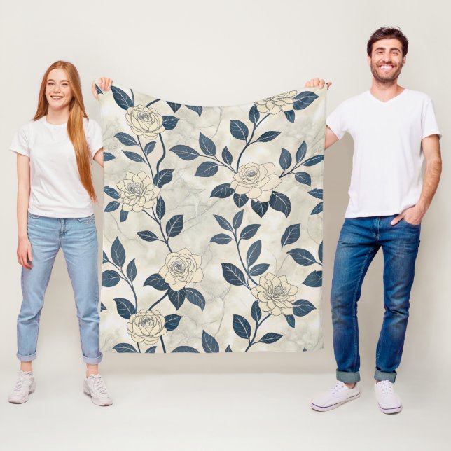 Blaue Blumen Botanik Muster (3) Fleecedecke (Beispiel)