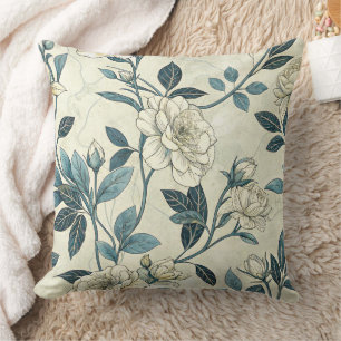Blaue Blumen Botanik Muster Vintage (6) Kissen