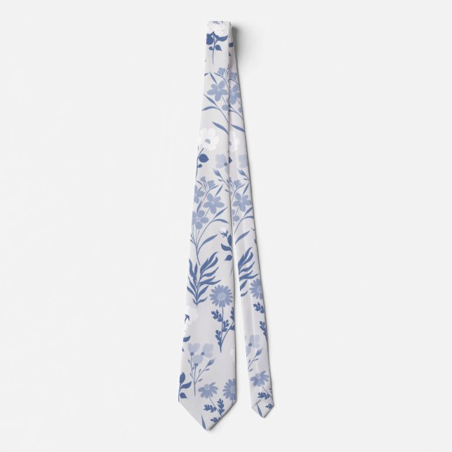 Blaue Blumen Botanische Malerei Krawatte (Vorderseite)