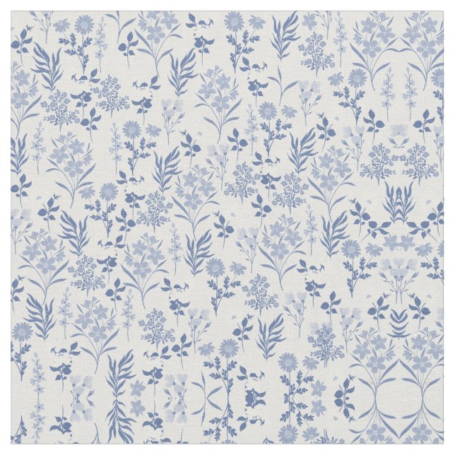 Blaue Blumen Botanische Malerei Stoff (Nahaufnahme)