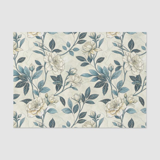 Blaue Blumen Botanische Muster (6) Seidenpapier (Vorderseite)