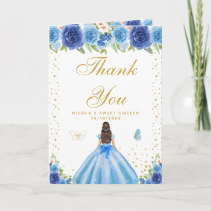 Blaue Blumen Braunhaar Haar Mädchen Sweet Sixteen Dankeskarte