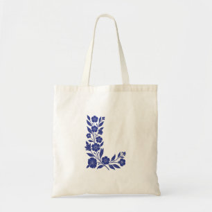 Blaue Blumen-Buchstabe L Monogramm-Kunst-Tasche Tragetasche