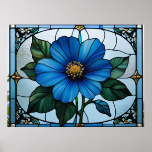 💙 Blaue Blumen-Buntglas Für Gartenliebhaber 💙 Poster