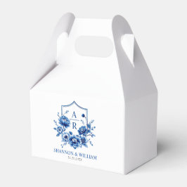 Blaue Blumen Chinoiserie Wappen und Initialen Hoch Geschenkschachtel