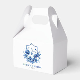 Blaue Blumen Chinoiserie Wappen und Initialen Hoch Geschenkschachtel