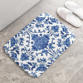 Blaue Blumen-Chinoiserie Weiße Wasserfarbe Badematte