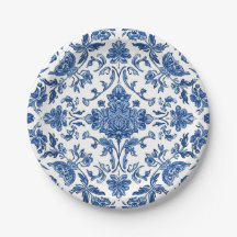 Blaue Blumen-Chinoiserie Weiße Wasserfarbe