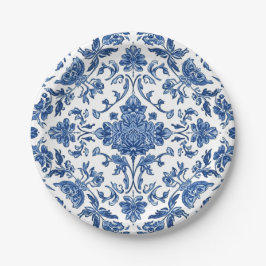Blaue Blumen-Chinoiserie Weiße Wasserfarbe Pappteller