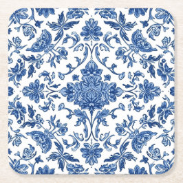 Blaue Blumen-Chinoiserie Weiße Wasserfarbe Rechteckiger Pappuntersetzer