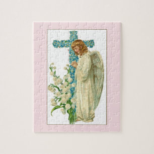 Blaue Blumen Christian Kreuz Puzzle