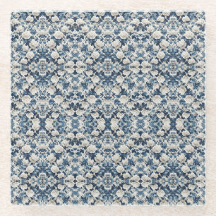 Blaue Blumen-Damaskus-Musterdecke Glasuntersetzer