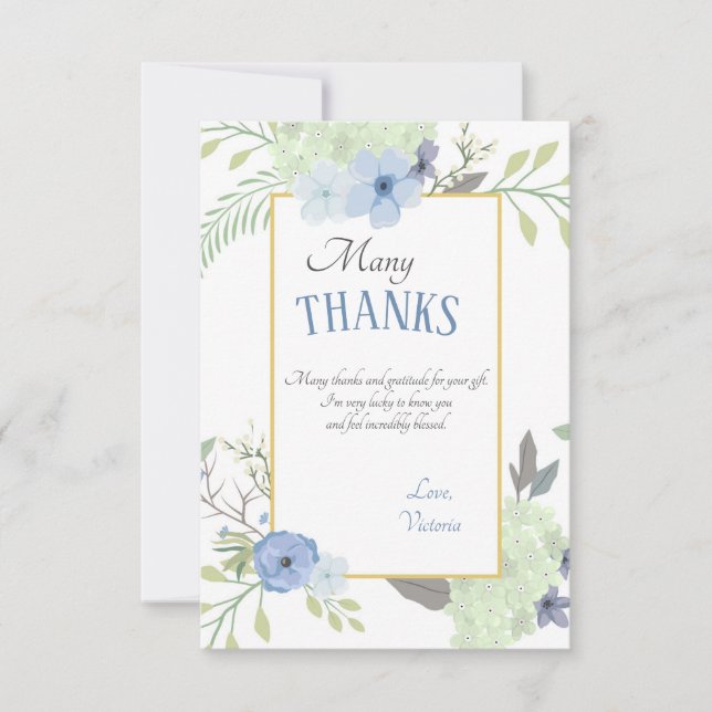 Blaue Blumen danken Ihnen zu kardieren Dankeskarte (Vorderseite)