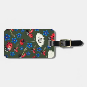 Blaue Blumen der Marienkäfer personalisierte Gepäckanhänger