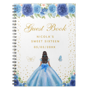 Blaue Blumen Dunkle Haut Prinzessin Sweet Sixteen Notizblock