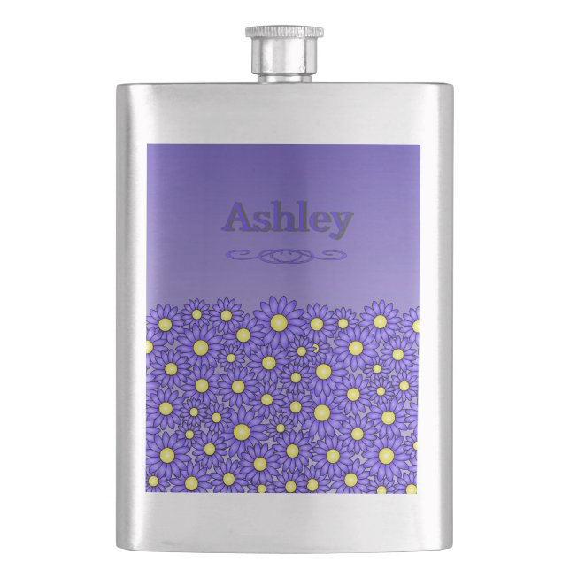 Blaue Blumen Edelstahlflasche Flachmann (Vorderseite)