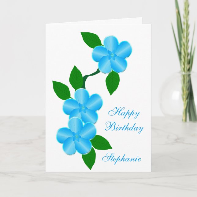 Blaue Blumen einfach Geburtstag hinzufügen Karte (Vorderseite)