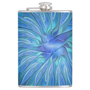 Blaue Blumen-Fantasie-Muster, abstrakte Fraktal-Ku Flachmann