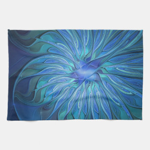 Blaue Blumen-Fantasie-Muster, abstrakte Fraktal-Ku Geschirrtuch