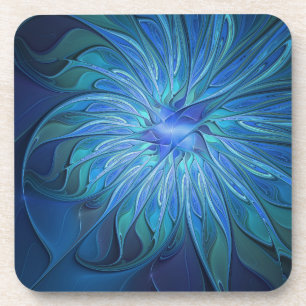 Blaue Blumen-Fantasie-Muster, abstrakte Fraktal-Ku Getränkeuntersetzer