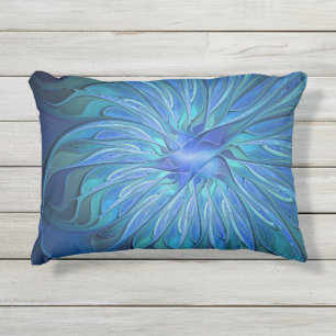 Blaue Blumen-Fantasie-Muster, abstrakte Fraktal-Ku Kissen Für Draußen