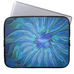 Blaue Blumen-Fantasie-Muster, abstrakte Fraktal-Ku Laptopschutzhülle