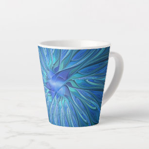 Blaue Blumen-Fantasie-Muster, abstrakte Fraktal-Ku Milchtasse